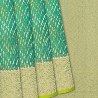 Aquamarine Handwoven Banarasi Organza Silk Saree With Chevron Motifs-Aquamarine