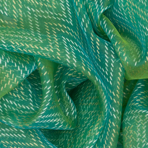 Aquamarine Handwoven Banarasi Organza Silk Saree With Chevron Motifs-Aquamarine
