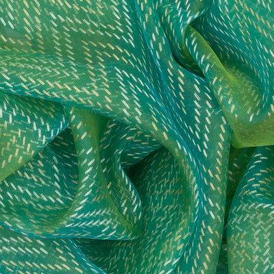 Aquamarine Handwoven Banarasi Organza Silk Saree With Chevron Motifs-Aquamarine