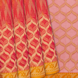 Red Handwoven Banarasi Organza  Silk Saree With Chevron Motifs-Red