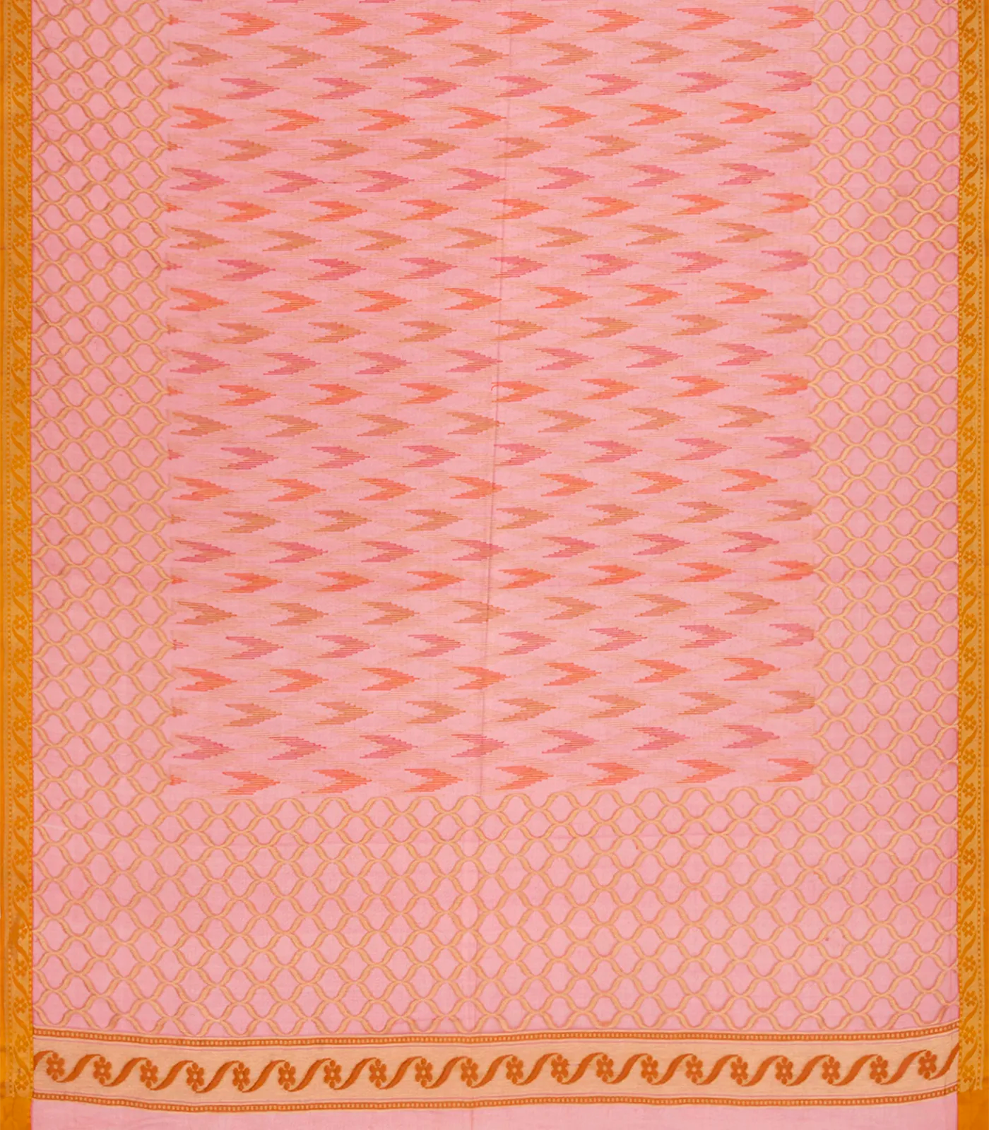 Red Handwoven Banarasi Organza  Silk Saree With Chevron Motifs-Red