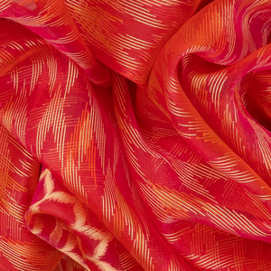 Red Handwoven Banarasi Organza  Silk Saree With Chevron Motifs-Red