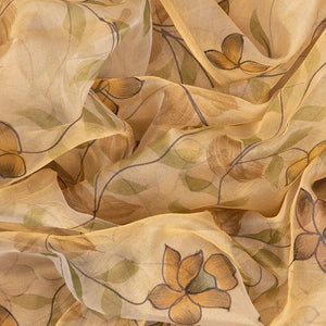 Cream Handwoven Banarasi Oganza Silk Saree With Printed Floral Motifs-Cream