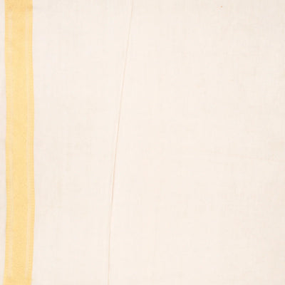 Cream Handwoven Banarasi Oganza Silk Saree With Printed Floral Motifs-Cream