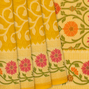 Mustard Handwoven Organza Silk Saree With Floral Motifs-Mustard