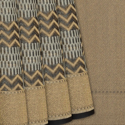 Black Handwoven Banarasi Organza Silk Saree With Chevron Motifs-Black