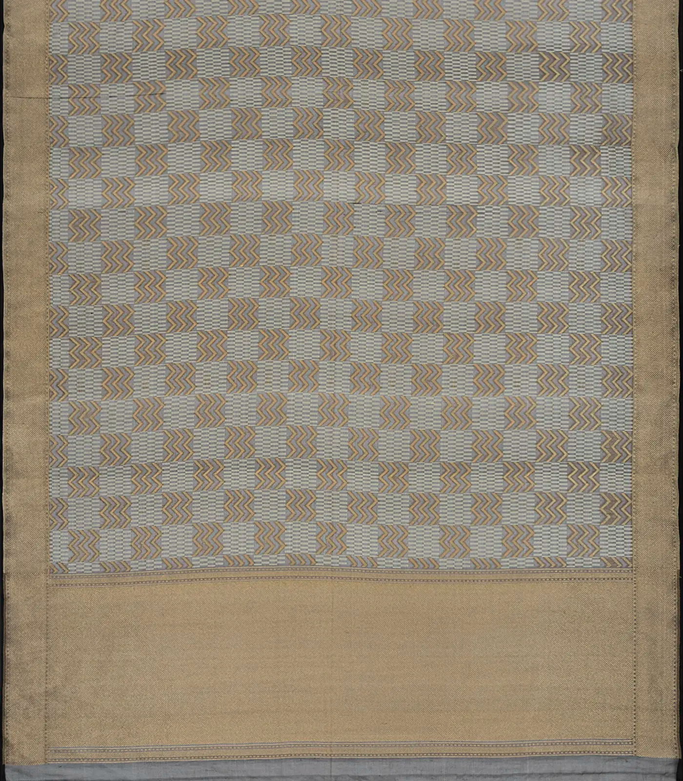 Black Handwoven Banarasi Organza Silk Saree With Chevron Motifs-Black