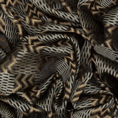 Black Handwoven Banarasi Organza Silk Saree With Chevron Motifs-Black