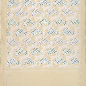 Cream Handwoven Banarasi Organza Silk Saree With Floral Motifs-Cream