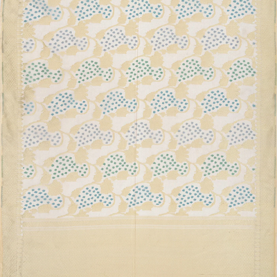 Cream Handwoven Banarasi Organza Silk Saree With Floral Motifs-Cream