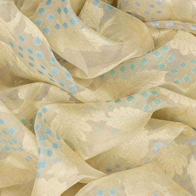 Cream Handwoven Banarasi Organza Silk Saree With Floral Motifs-Cream