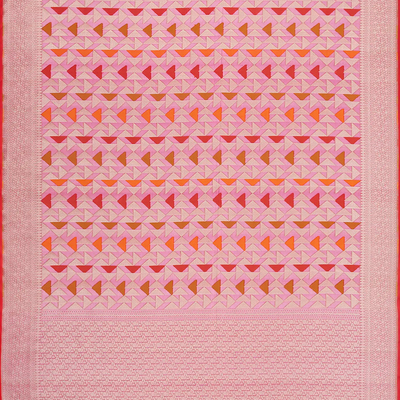 Pink Handwoven Banarasi Organza Silk Saree With Triangle Motifs-Pink
