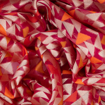 Pink Handwoven Banarasi Organza Silk Saree With Triangle Motifs-Pink