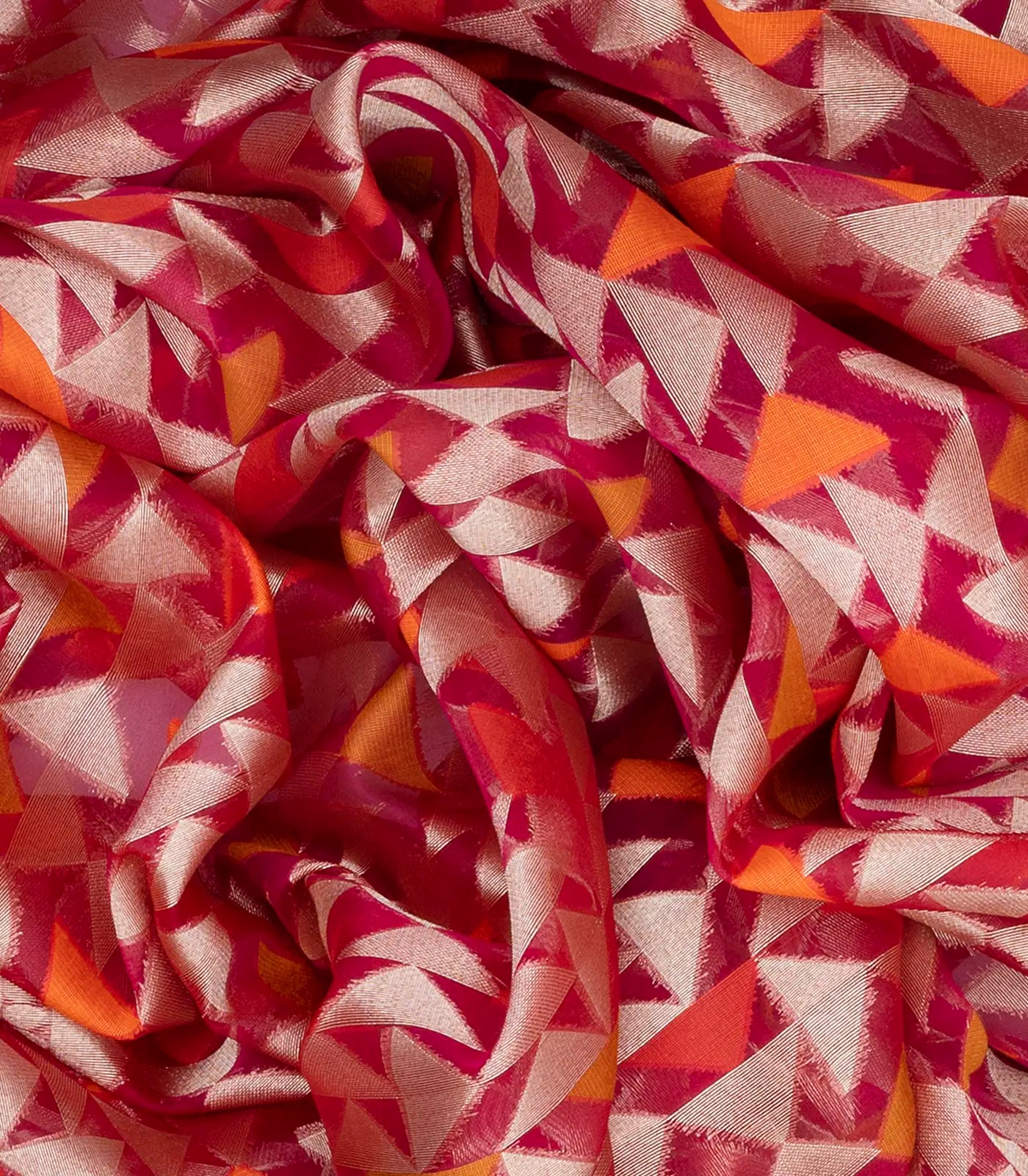 Pink Handwoven Banarasi Organza Silk Saree With Triangle Motifs-Pink