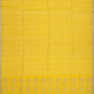 Yellow Handloom Organza Silk Saree With Square Motifs-Yellow