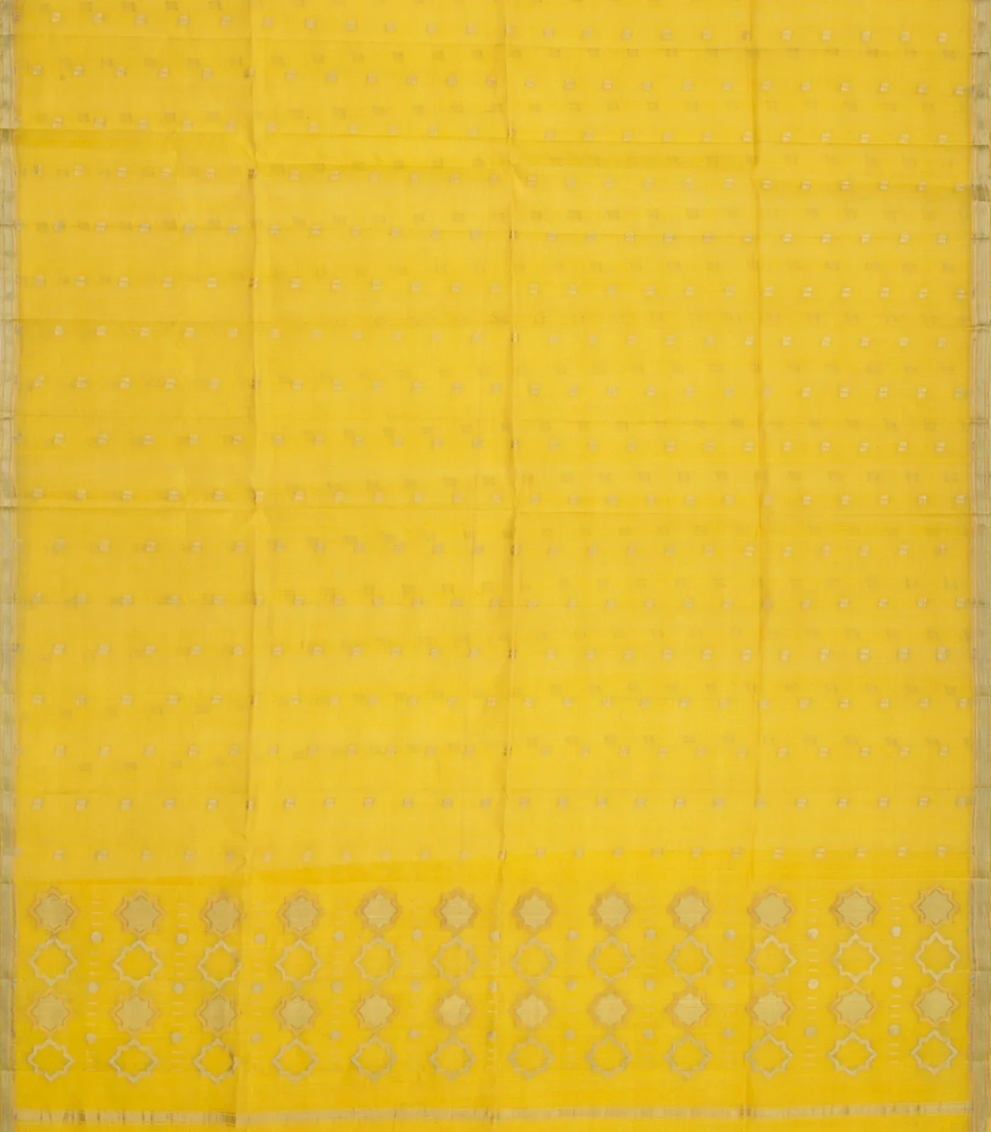Yellow Handloom Organza Silk Saree With Square Motifs-Yellow