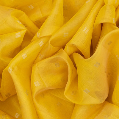 Yellow Handloom Organza Silk Saree With Square Motifs-Yellow