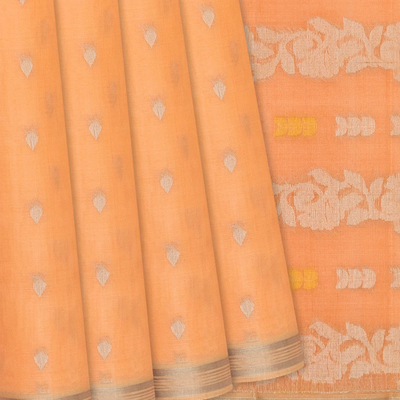 Peach Handloom Organza Silk Saree With Droplet Motifs-Peach