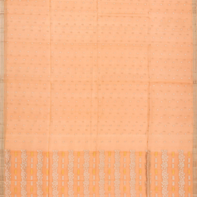 Peach Handloom Organza Silk Saree With Droplet Motifs-Peach