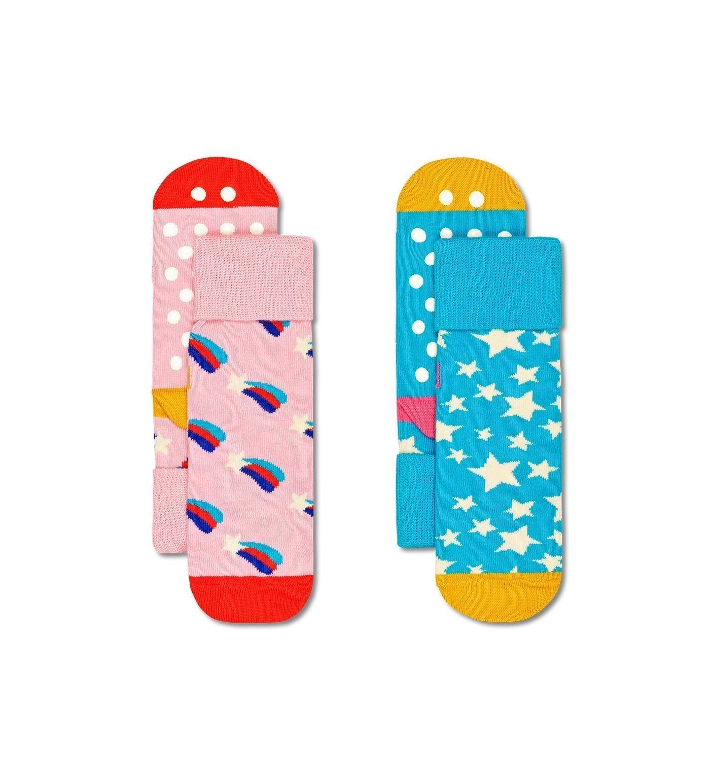 Happy Socks Unisex 2-Pack Shooting Star Crew Length Grip Socks for Kids