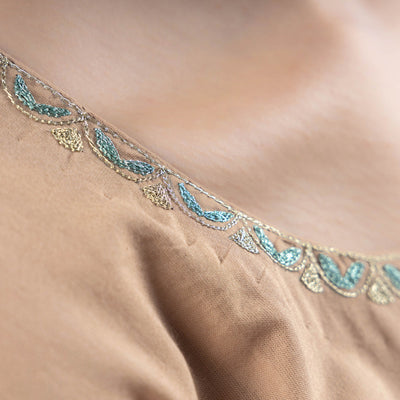 Brown - Hand Embroidered Khaki Cotton Long Straight Kurta