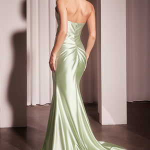 Satin Fitted Strapless Slit Gown by Ladivine KV1118