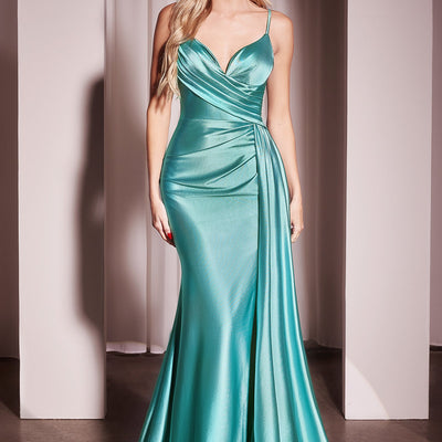 Satin Fitted Sleeveless Slit Gown by Ladivine KV1119