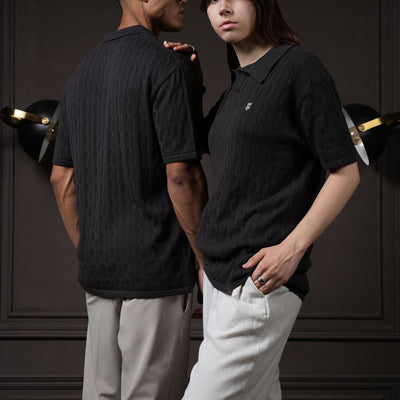 Pristine Cable Knit Polo - Shadow