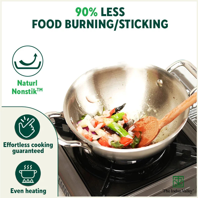 TurboCuk Tri-ply Stainless Steel Kadai, Premium Quality, 3 Layer Thick Body, 100% Toxin-free, Non-stick, Induction & Gas, Free ₹110 Spatula, 1.7/2.7/4L