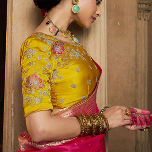 Stunning Dark Pink Banarasi Satin Silk Saree With Energetic Blouse