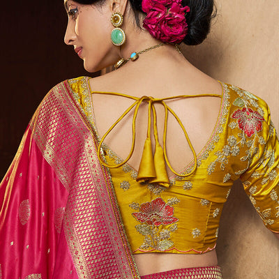 Stunning Dark Pink Banarasi Satin Silk Saree With Energetic Blouse