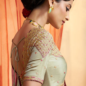 Stunning Pink Banarasi Satin Silk Saree With Energetic Blouse