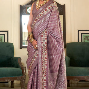 Ravishing Lavender Digital Printed Soft Silk Saree With Chatoyant Blouse Piece