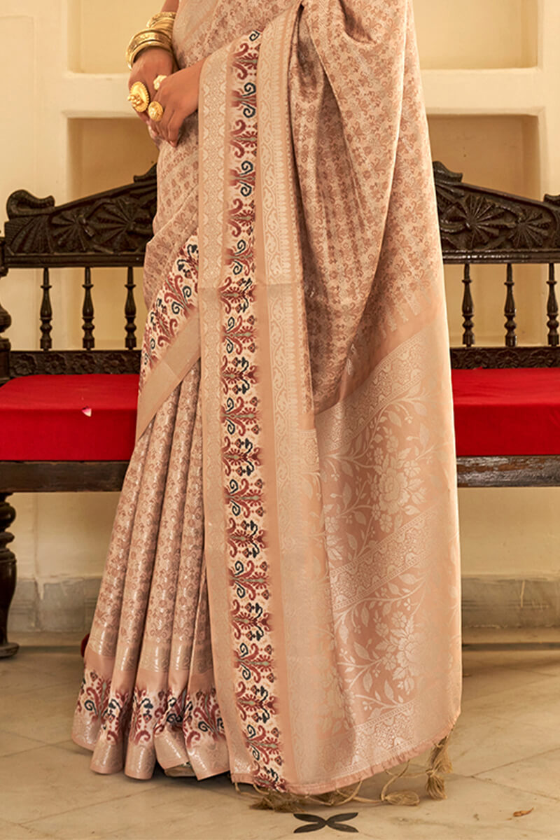 Majesty Beige Digital Printed Soft Silk Saree With Engrossing Blouse Piece
