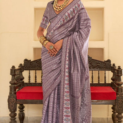 Eloquence Lavender Digital Printed Soft Silk Saree With Smashing Blouse Piece