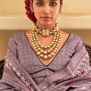 Eloquence Lavender Digital Printed Soft Silk Saree With Smashing Blouse Piece