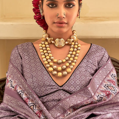 Eloquence Lavender Digital Printed Soft Silk Saree With Smashing Blouse Piece