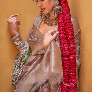 Divine Brown Digital Printed Cotton Silk Saree With Dalliance Blouse Piece