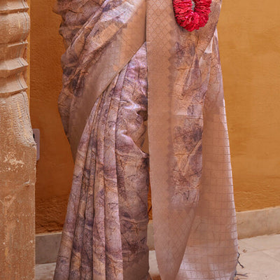 Divine Brown Digital Printed Cotton Silk Saree With Dalliance Blouse Piece