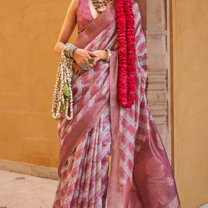 Entrancing Wine Digital Printed Cotton Silk Saree With Scrumptious Blouse Piece