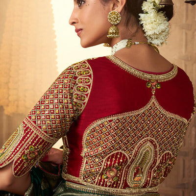 Mesmeric Dark Green Pure Viscose Dola Silk Saree With Radiant Blouse Piece