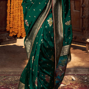 Mesmeric Dark Green Pure Viscose Dola Silk Saree With Radiant Blouse Piece