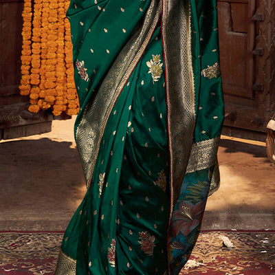 Mesmeric Dark Green Pure Viscose Dola Silk Saree With Radiant Blouse Piece