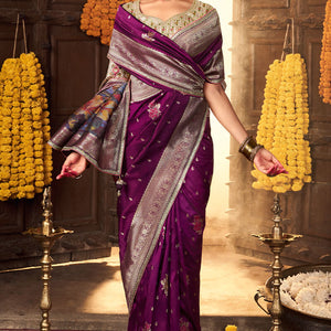 Resplendent Purple Pure Viscose Dola Silk Saree With Nectarous Blouse Piece