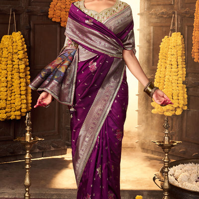 Resplendent Purple Pure Viscose Dola Silk Saree With Nectarous Blouse Piece