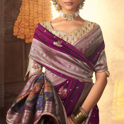 Resplendent Purple Pure Viscose Dola Silk Saree With Nectarous Blouse Piece