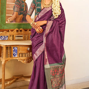 Supernal Purple Cotton Silk Saree With Dulcet Blouse Piece