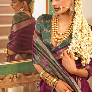 Supernal Purple Cotton Silk Saree With Dulcet Blouse Piece