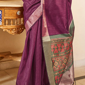 Supernal Purple Cotton Silk Saree With Dulcet Blouse Piece