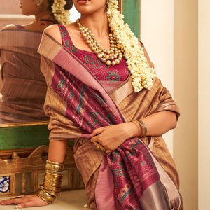 Trendy Brown Cotton Silk Saree With Delectable Blouse Piece